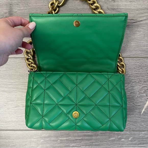 ZARA Green Quilted Shoulder Bag Chain Strap - Picture 3 of 4
